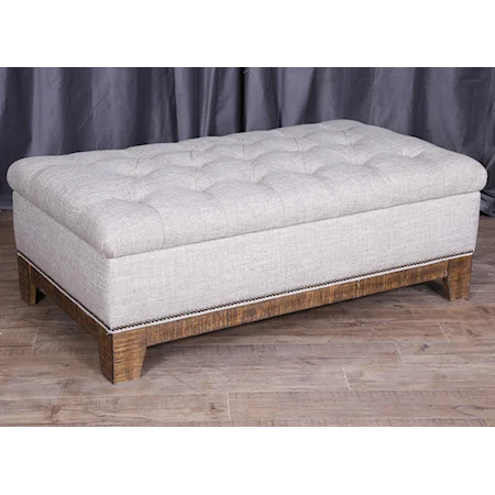 Transitional Button-Tufted Storage Ottoman with Lift Top